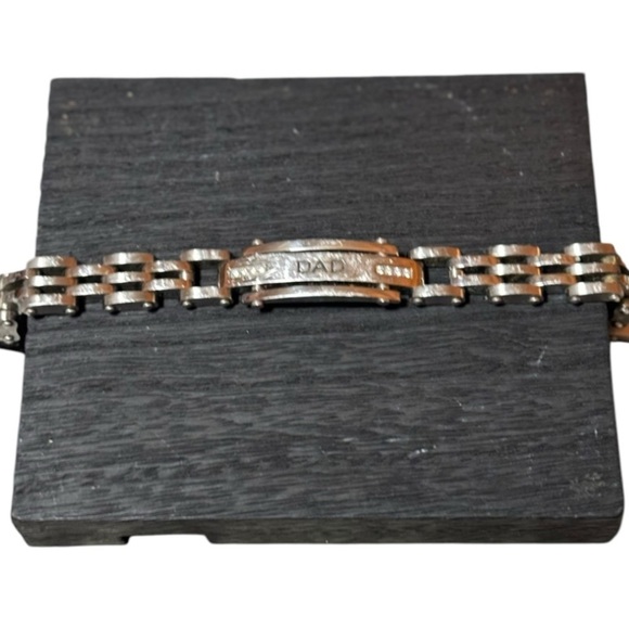 Stainless Steel Silver Link DAD Bracelet with CZ's 8.5" Long/  .5" Wide Bracelet - Picture 4 of 11